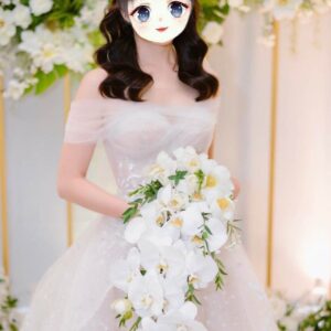 TLT0030 - Hoa cưới dáng suối Lan Hồ Điệp phối hoa Tulip trắng 6 hoa-cuoi-tulip-trang-mix-lan-ho-diep-trang-hoa-babi-va-hoa-la-phu