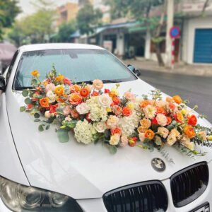XH0090 - Mẫu xe hoa cưới màu cam nổi bậc mix hồng cam Spirit, Mao Lương cam, Tú Cầu và Cát Tường 3 mau-xe-hoa-cuoi-mau-cam