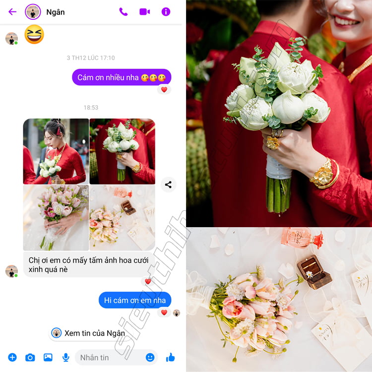 Hoa cưới sen trắng của cô dâu Ngân