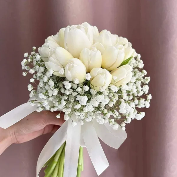 Hoa cô dâu Tulip trắng phối hoa Baby